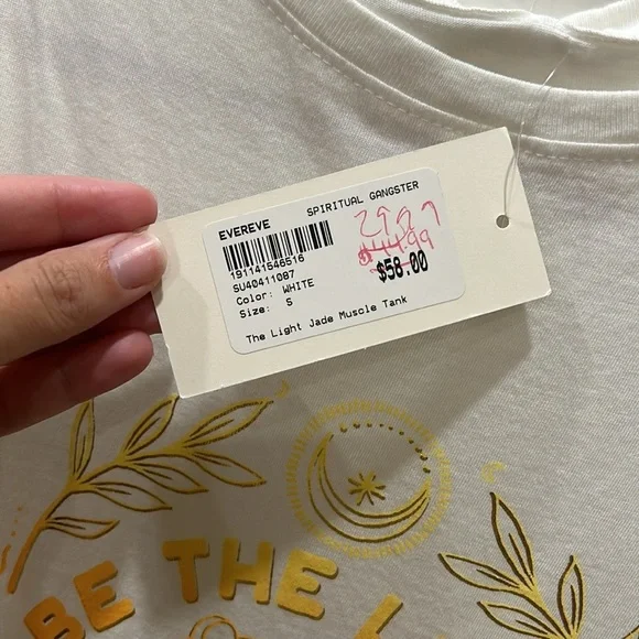 NWT Spiritual Gangster Jade Muscle Tank Top Be The Light Radiate Love White S - Picture 7 of 9